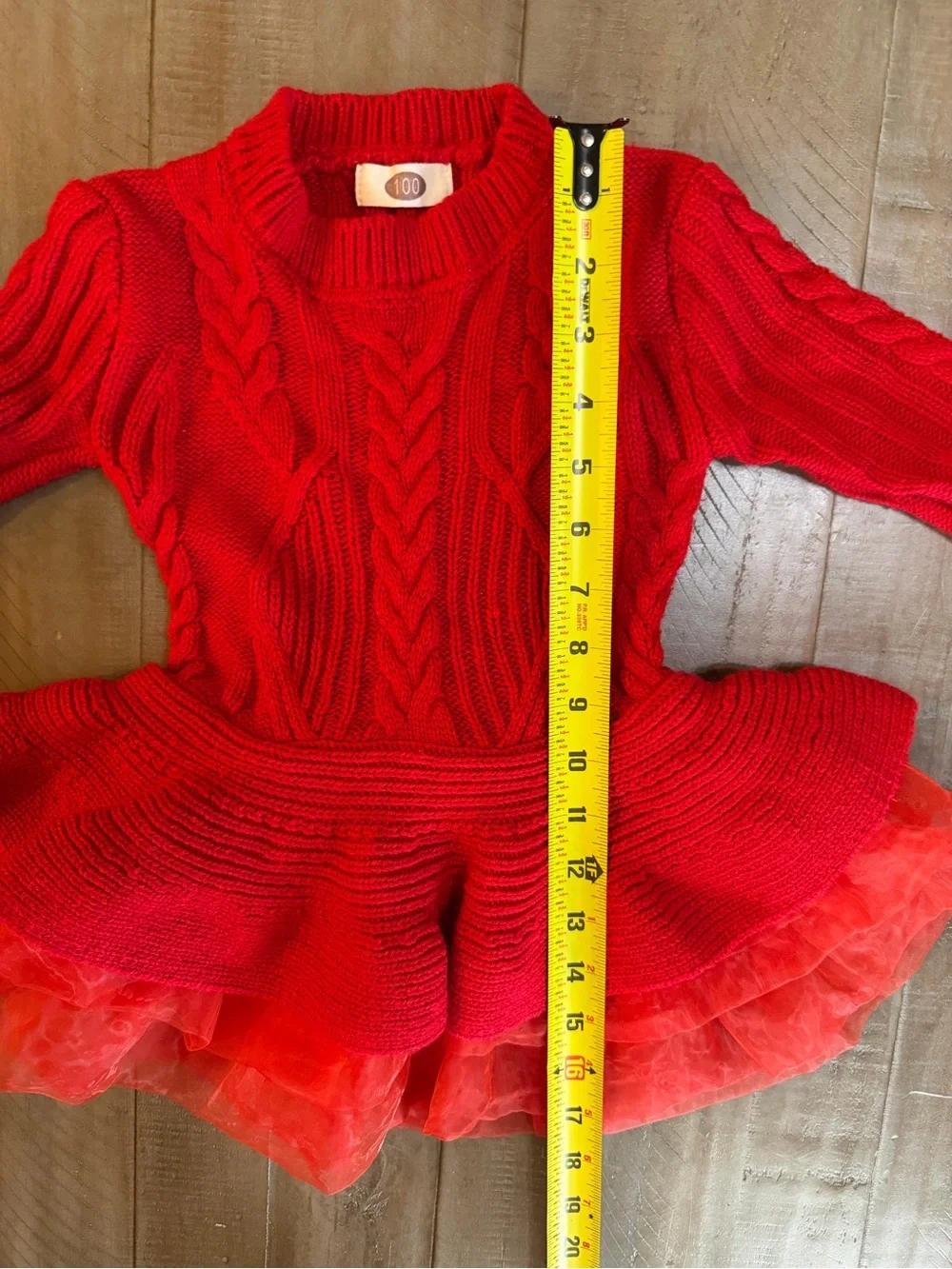 Red Holidays Sweater Cable Knit Tutu Dress with Tulle Trim